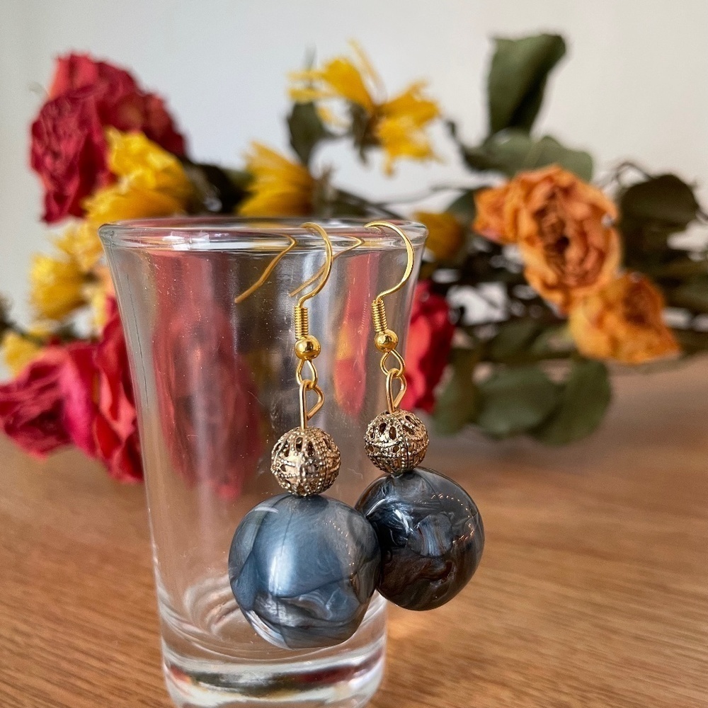 Golden Marble Beaded Earrings